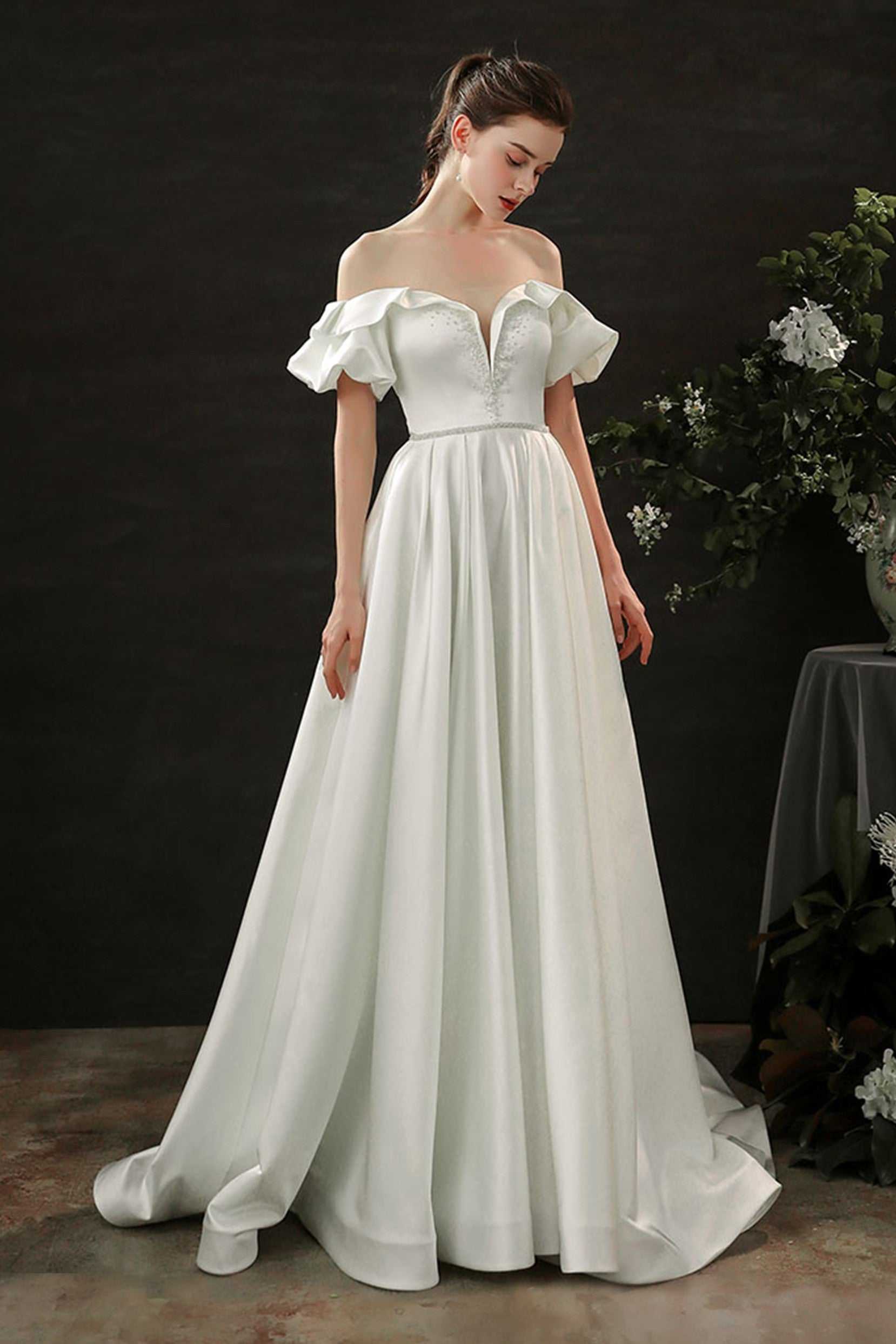 A-line Satin Wedding Dress SIBI With a Corset and a Skirt With a Train -   Canada